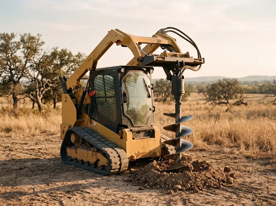 Hydraulic auger attachment on the compact track loader