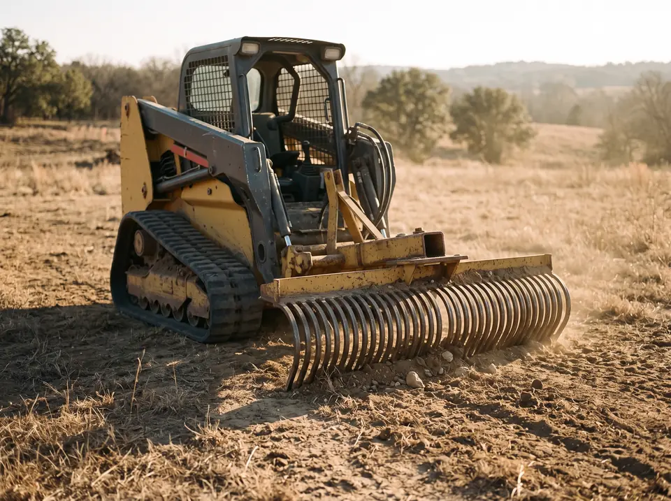 Landscape rake attachment on the compact track loader