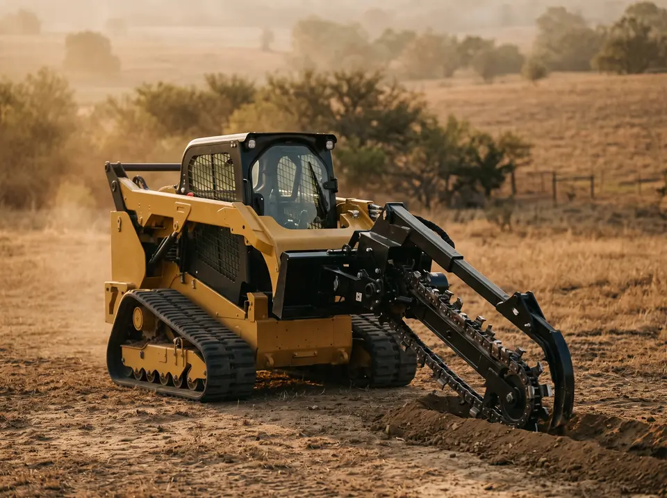 Chain trencher attachment on the compact track loader